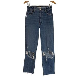 Abercrombie & Fitch Women's Straight Leg Distressed Dark Blue Jeans